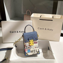 Anime Graphic Denim Crossbody Bag
