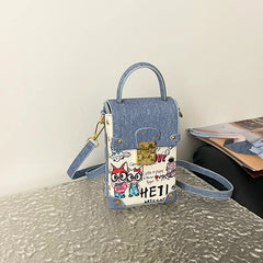 Anime Graphic Denim Crossbody Bag