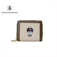 Cute Teddy Bear Embroidered Canvas Wallet