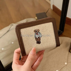 Cute Teddy Bear Embroidered Canvas Wallet
