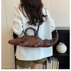 Elegant Crocodile-Shaped Embroidered Backpack & Handbag