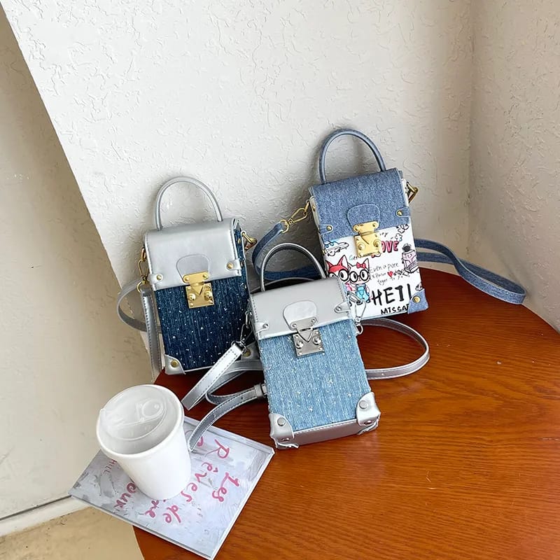 Anime Graphic Denim Crossbody Bag