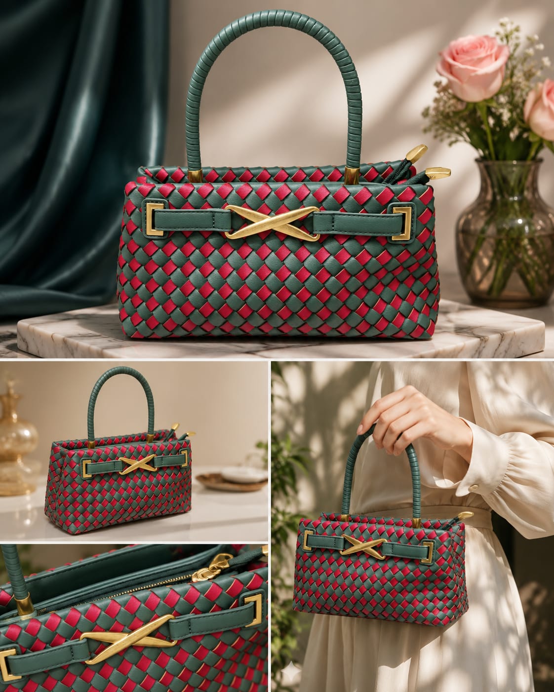 Ruby Weave Elegance Handbag