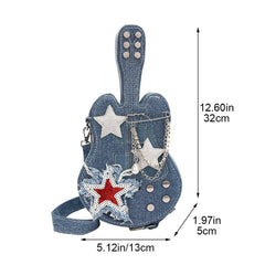 🎸 Denim Rockstar Guitar Crossbody Bag