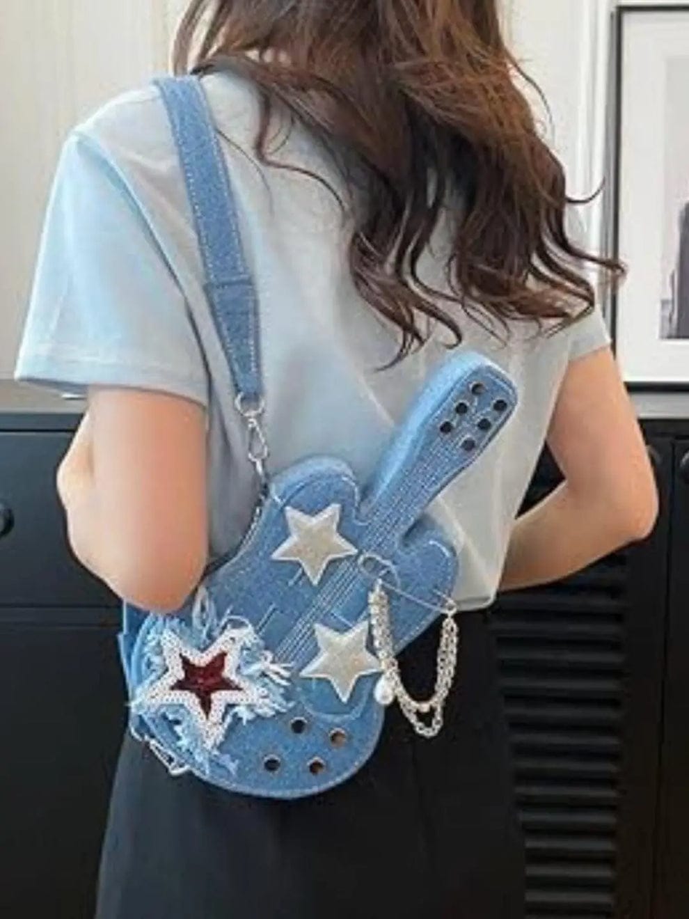 🎸 Denim Rockstar Guitar Crossbody Bag