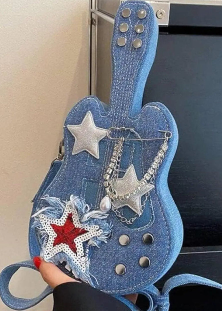 🎸 Denim Rockstar Guitar Crossbody Bag