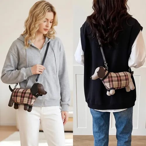 Plaid Puppy Charm Crossbody Bag ✨