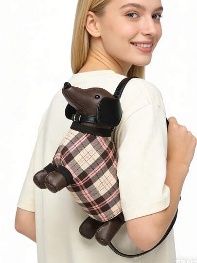 Plaid Puppy Charm Crossbody Bag ✨