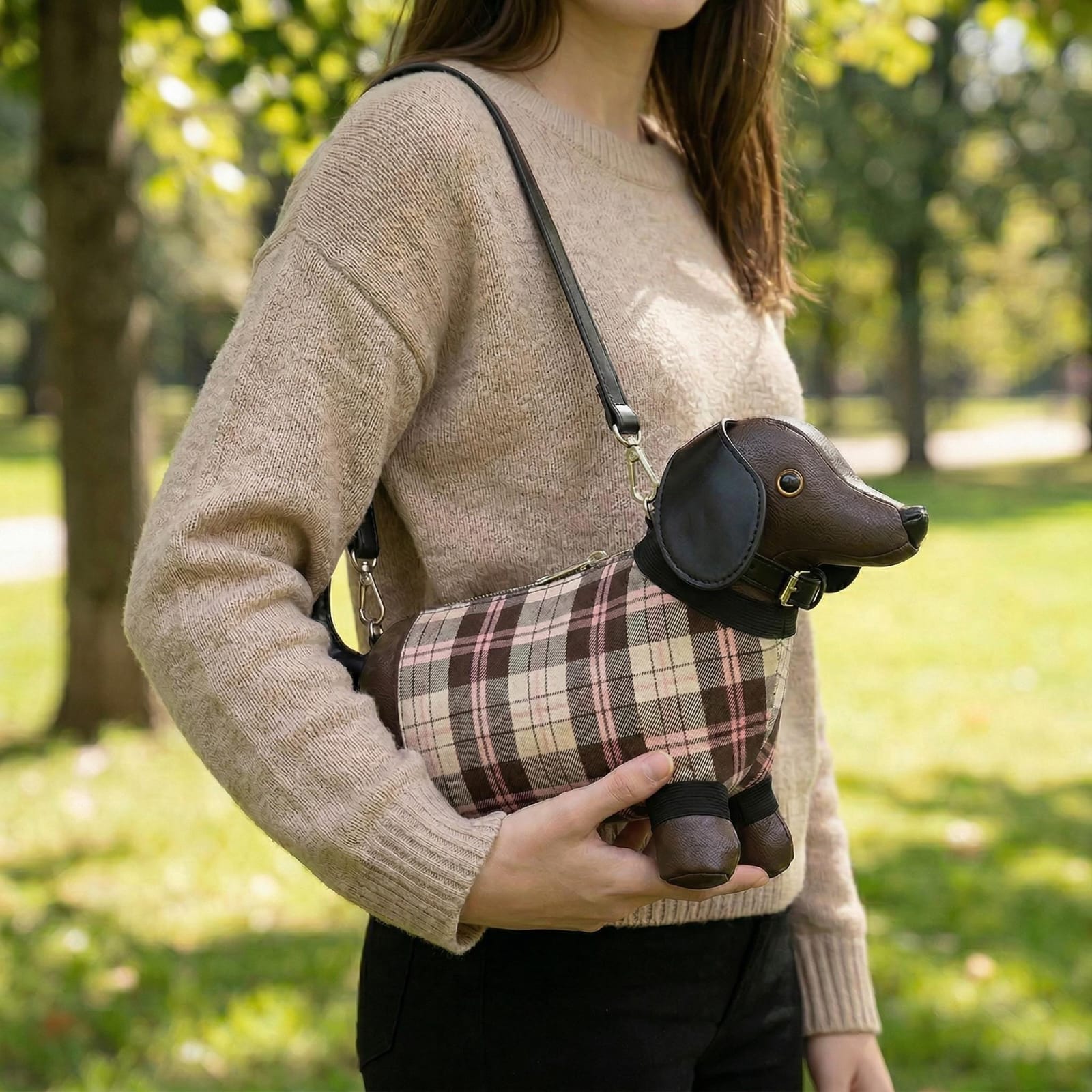 Plaid Puppy Charm Crossbody Bag ✨