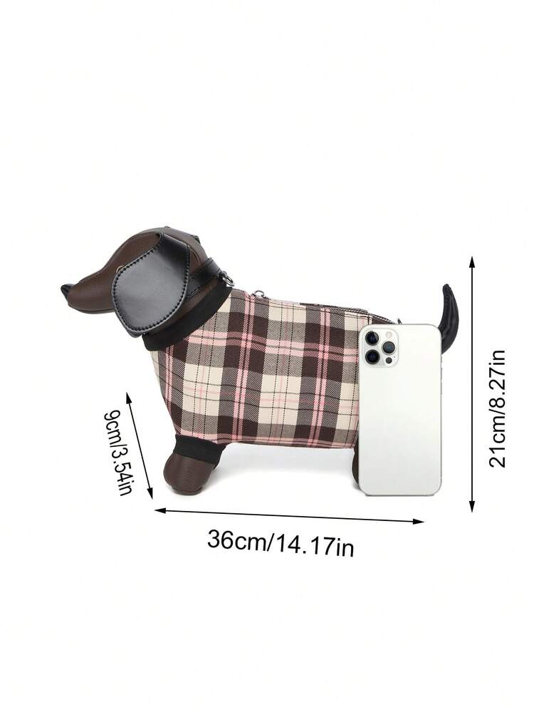 Plaid Puppy Charm Crossbody Bag ✨
