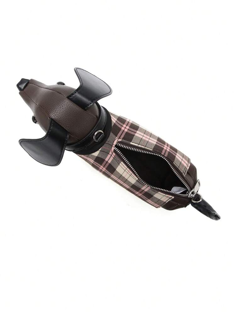 Plaid Puppy Charm Crossbody Bag ✨