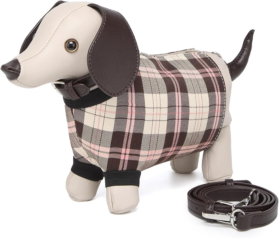 Plaid Puppy Charm Crossbody Bag ✨