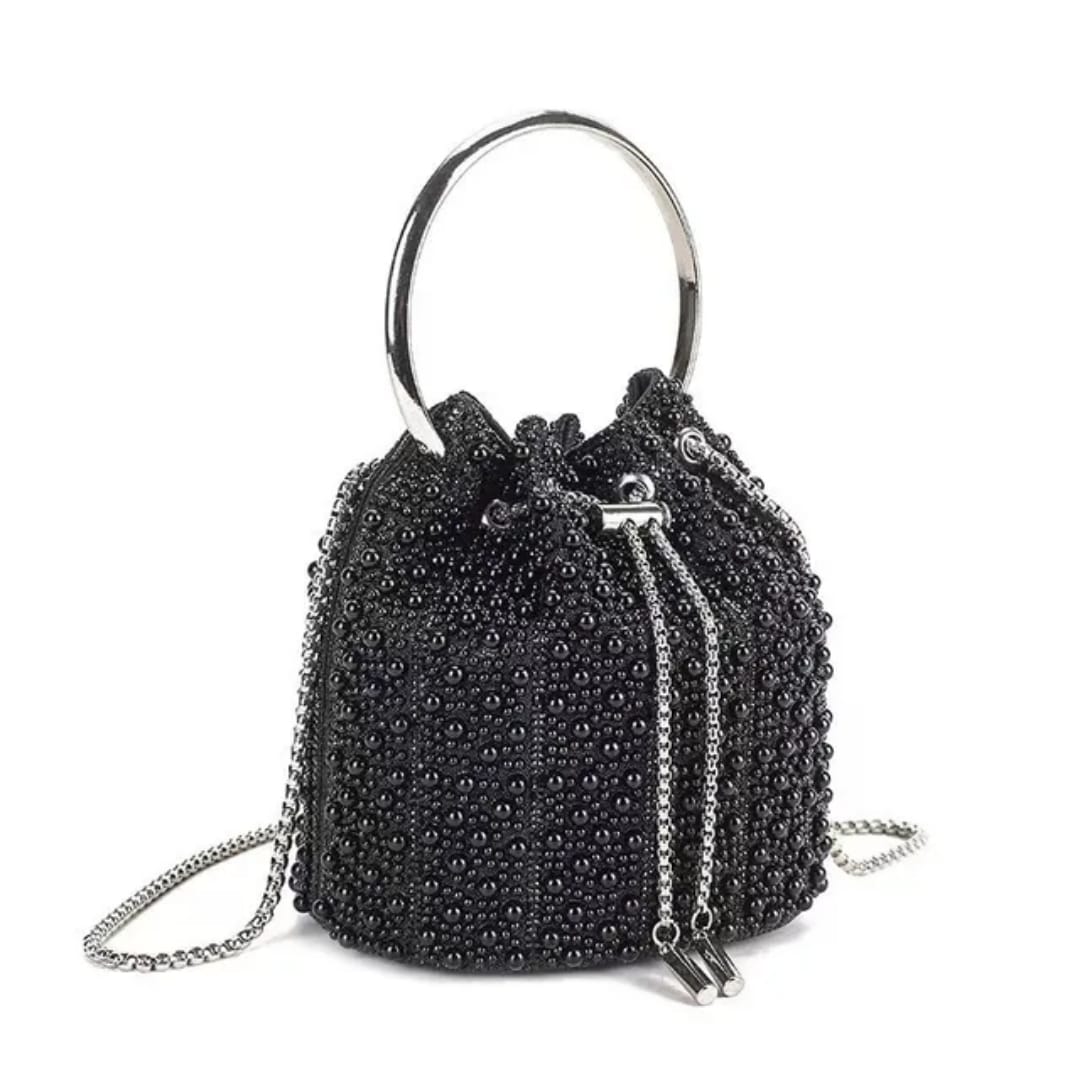 Midnight Noir Crystal Bucket bag