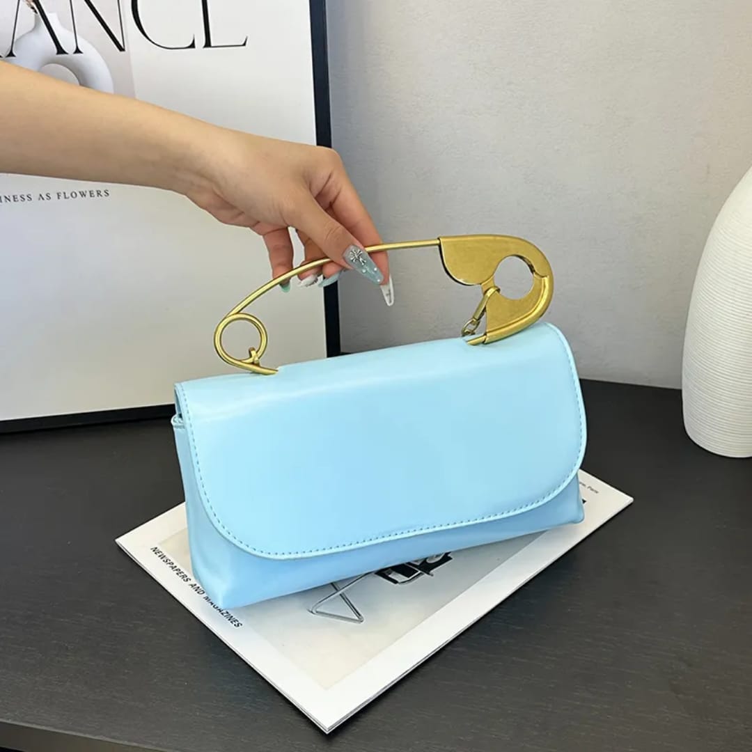 Safety Pin Handle Clutch Bag