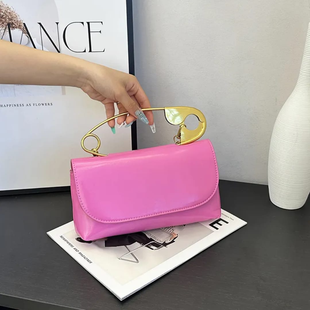 Safety Pin Handle Clutch Bag