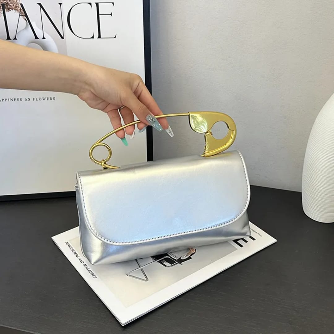 Safety Pin Handle Clutch Bag