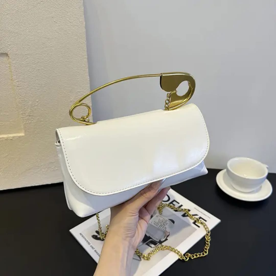 Safety Pin Handle Clutch Bag
