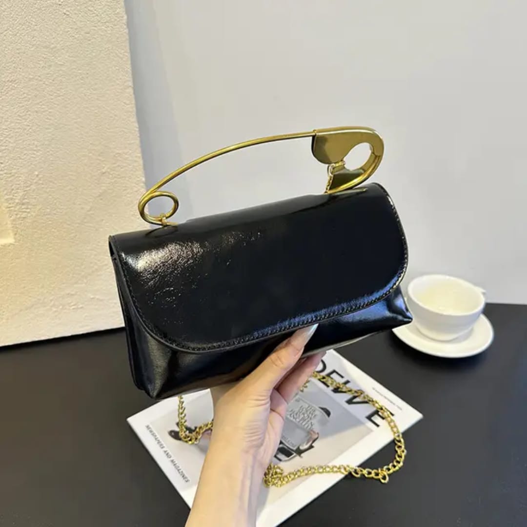 Safety Pin Handle Clutch Bag