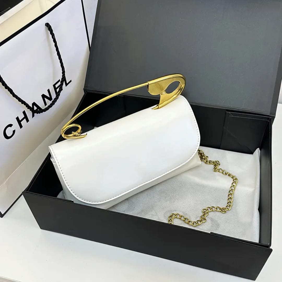 Safety Pin Handle Clutch Bag