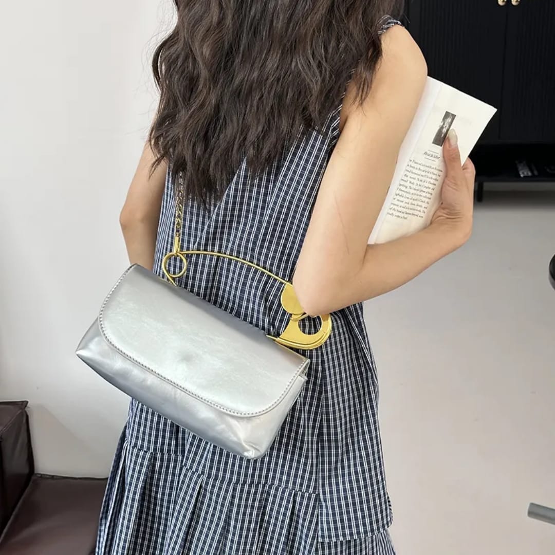 Safety Pin Handle Clutch Bag