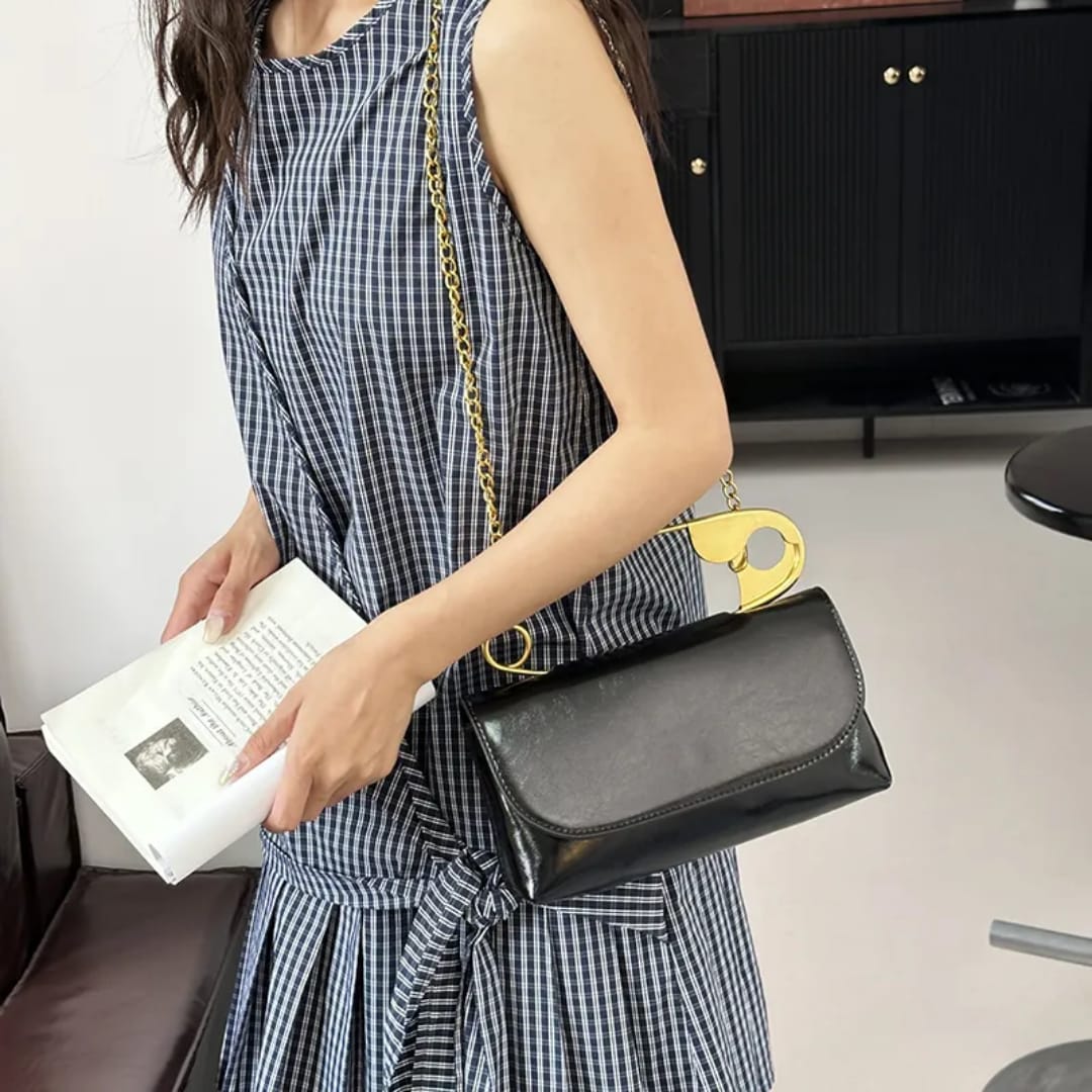 Safety Pin Handle Clutch Bag