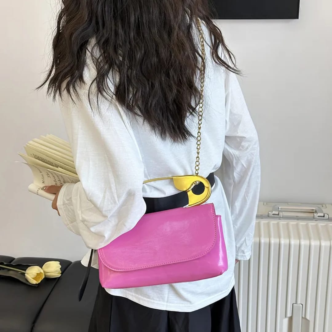 Safety Pin Handle Clutch Bag
