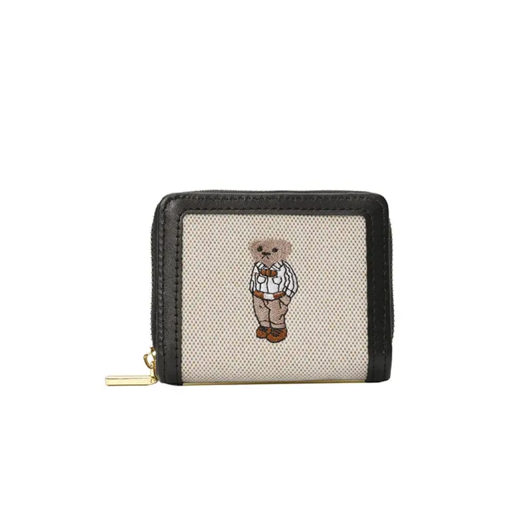 Cute Teddy Bear Embroidered Canvas Wallet