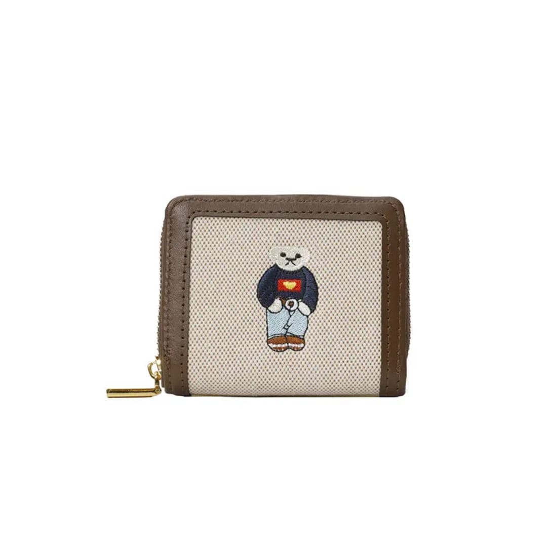 Cute Teddy Bear Embroidered Canvas Wallet