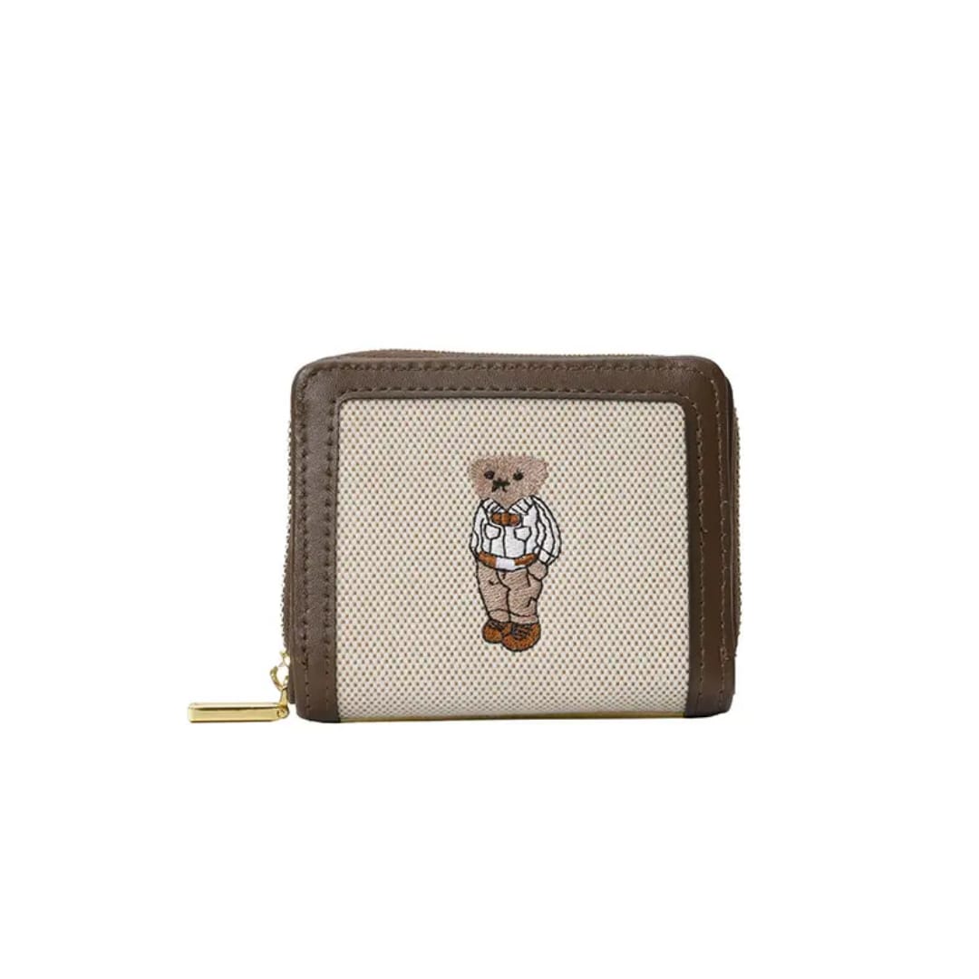 Cute Teddy Bear Embroidered Canvas Wallet