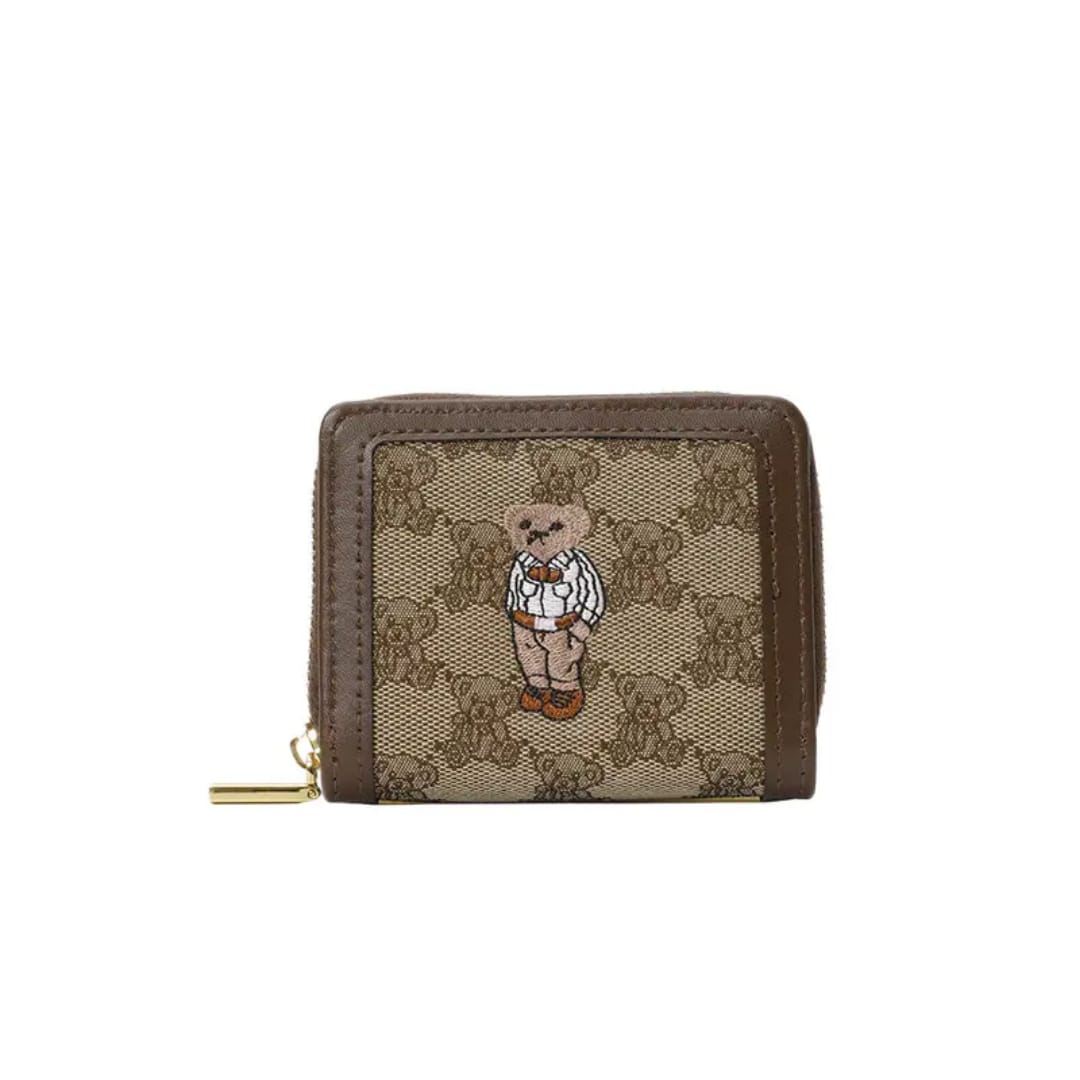 Cute Teddy Bear Embroidered Canvas Wallet
