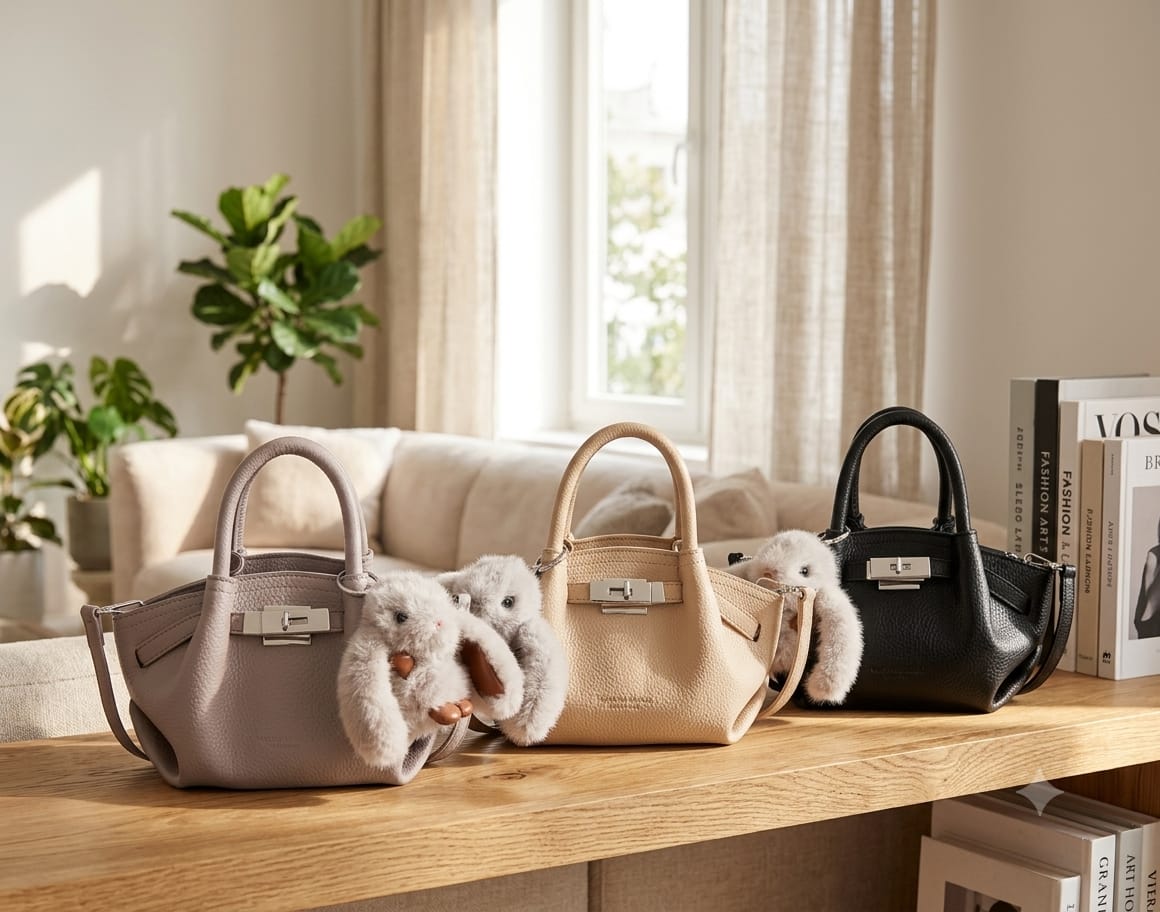 Elegant Women's Handbag with Cute Bunny Charm Bag
