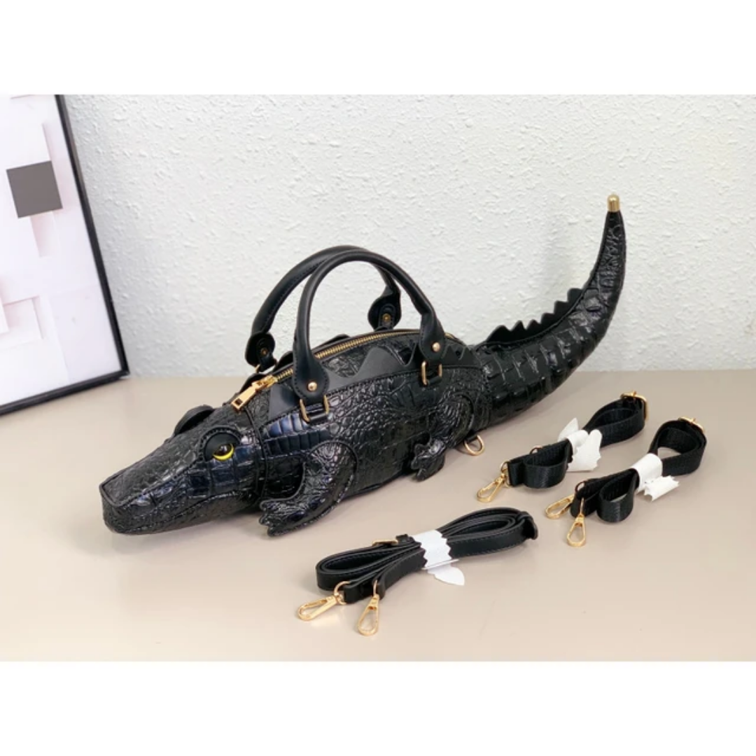 Elegant Crocodile-Shaped Embroidered Backpack & Handbag