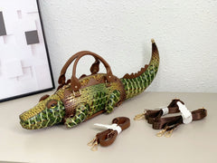 Elegant Crocodile-Shaped Embroidered Backpack & Handbag