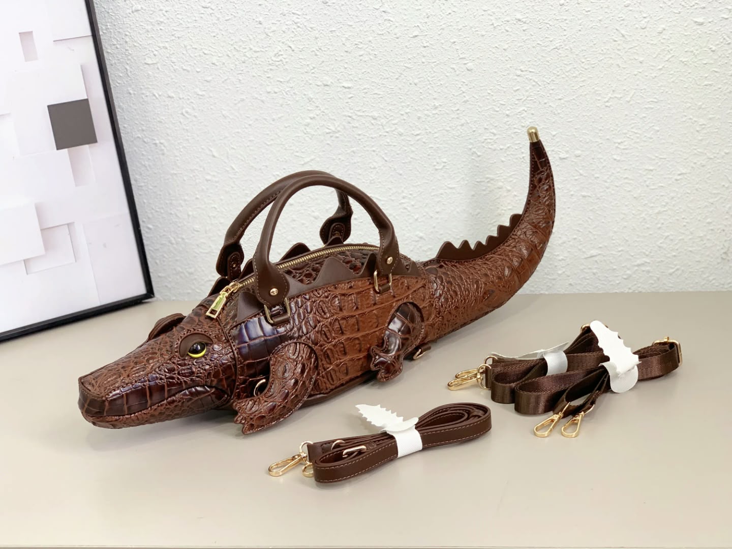 Elegant Crocodile-Shaped Embroidered Backpack & Handbag