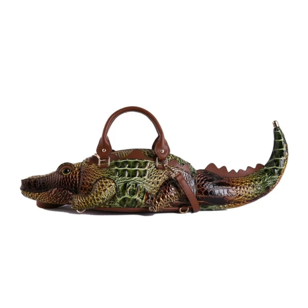 Elegant Crocodile-Shaped Embroidered Backpack & Handbag