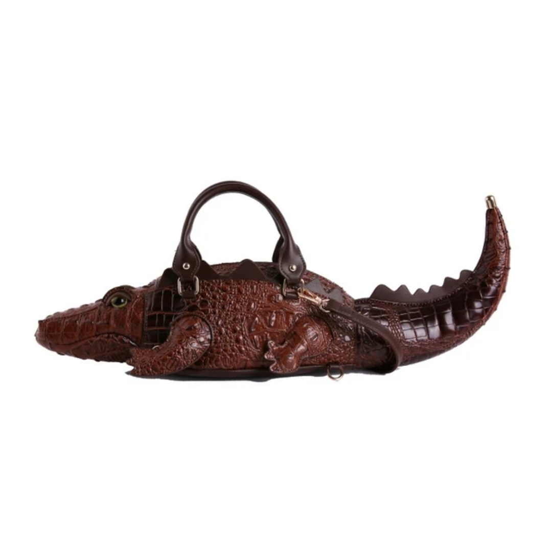 Elegant Crocodile-Shaped Embroidered Backpack & Handbag