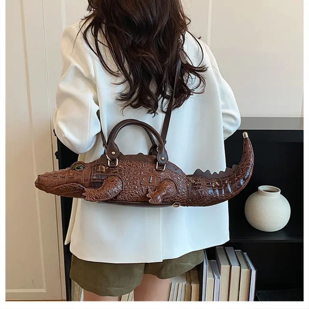 Elegant Crocodile-Shaped Embroidered Backpack & Handbag