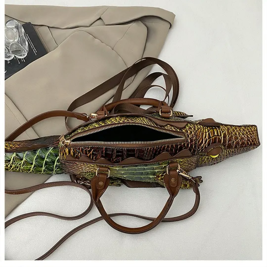 Elegant Crocodile-Shaped Embroidered Backpack & Handbag