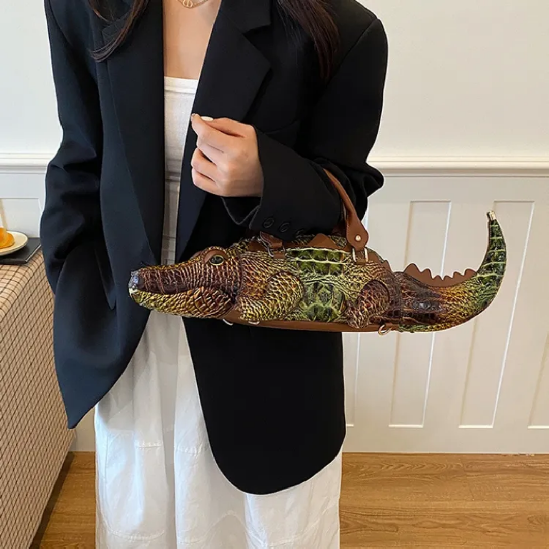Elegant Crocodile-Shaped Embroidered Backpack & Handbag