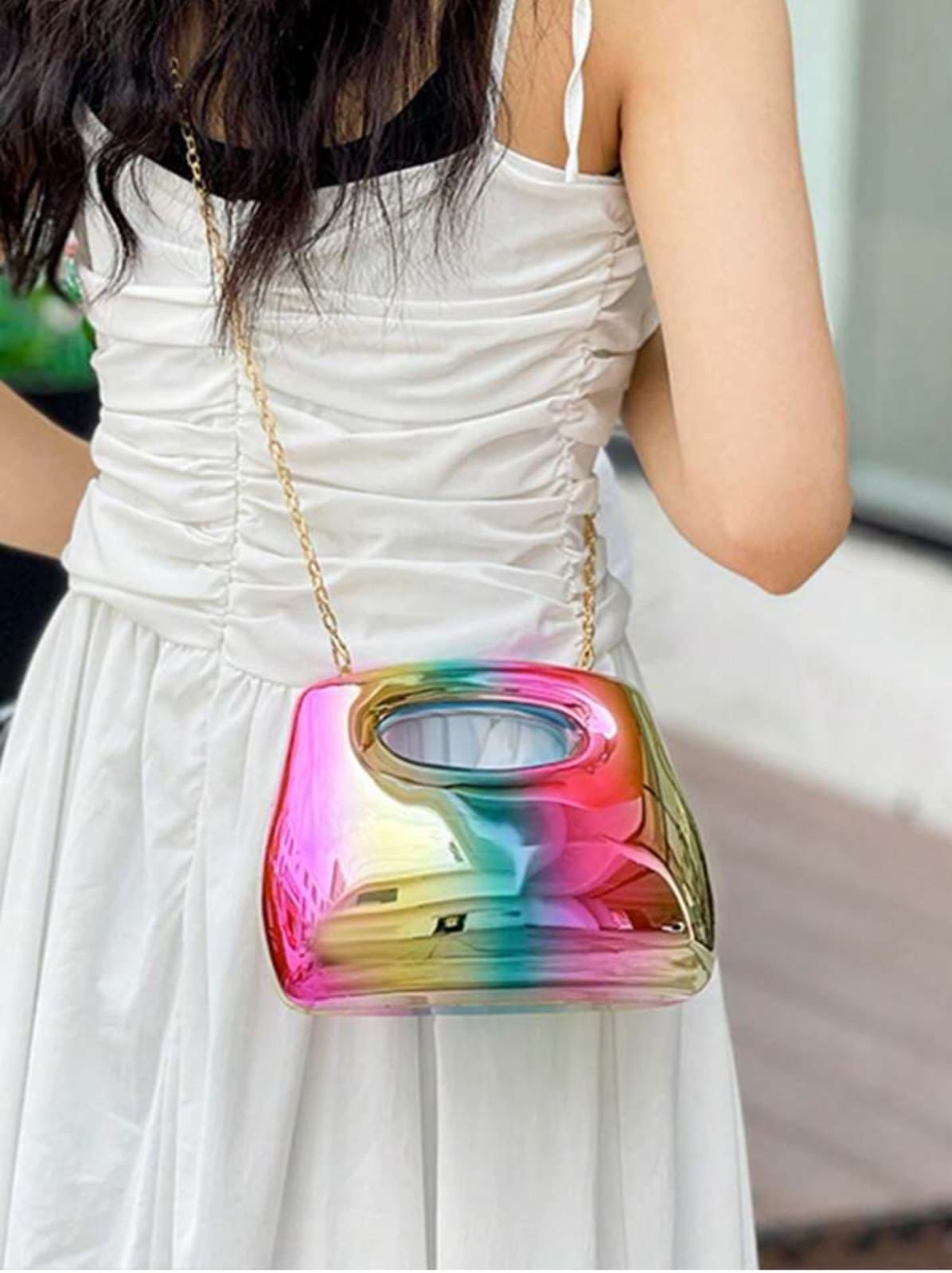 Uno acrylic hand clutch with sling