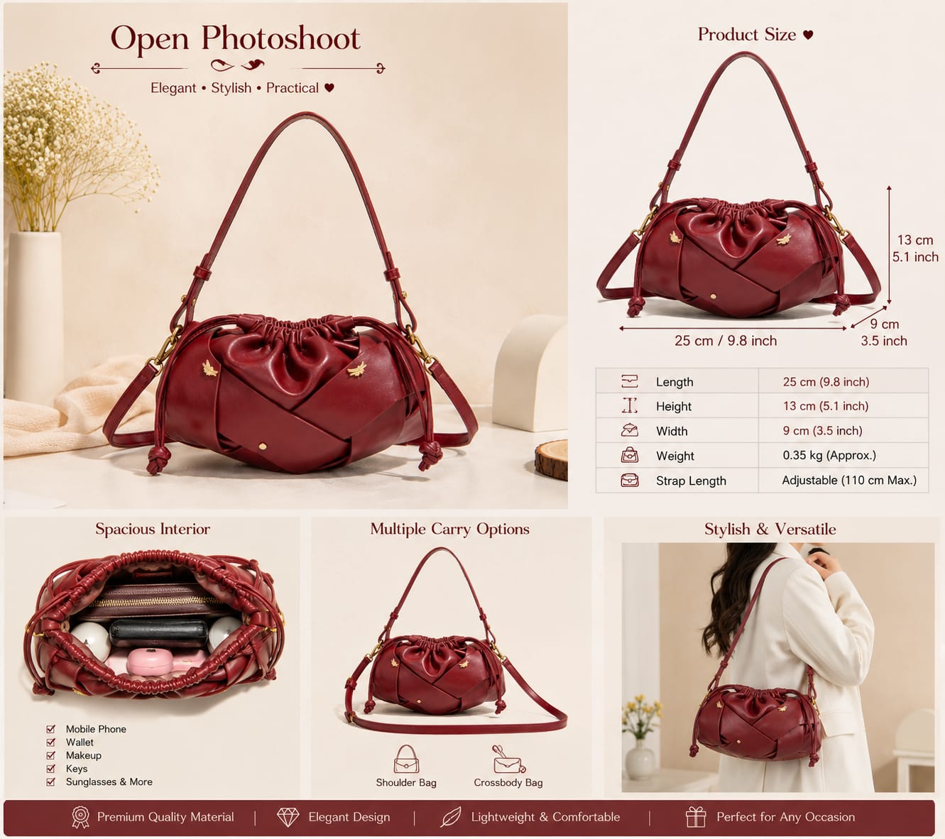 Elegant Women’s  Drawstring Shoulder Bag